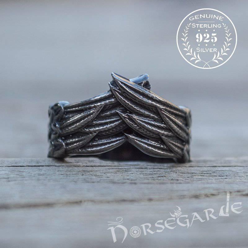 Handcrafted Raven Wing Ring - Ruthenium Plated Sterling Silver