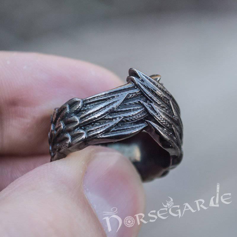 Handcrafted Raven Wing Ring - Ruthenium Plated Sterling Silver
