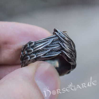 Handcrafted Raven Wing Ring - Ruthenium Plated Sterling Silver