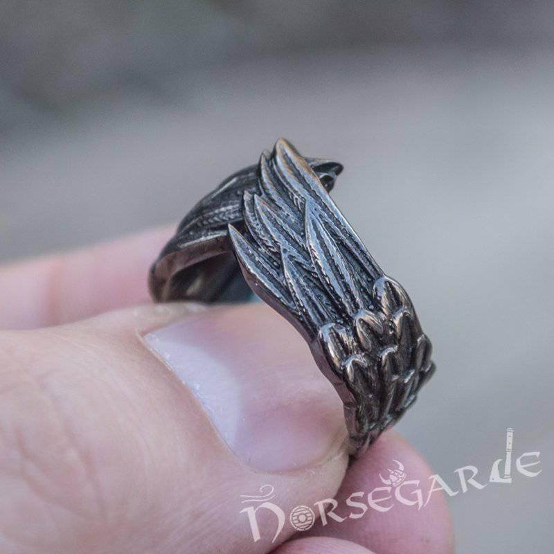 Handcrafted Raven Wing Ring - Ruthenium Plated Sterling Silver