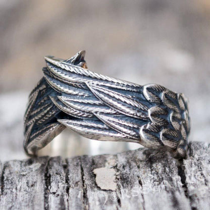 Handcrafted Raven Wing Ring - Sterling Silver