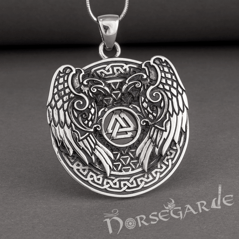 Handcrafted Ravens and Valknut Pendant - Sterling Silver