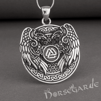 Handcrafted Ravens and Valknut Pendant - Sterling Silver