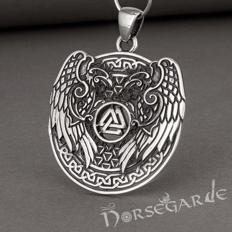 Handcrafted Ravens and Valknut Pendant - Sterling Silver