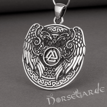 Handcrafted Ravens and Valknut Pendant - Sterling Silver