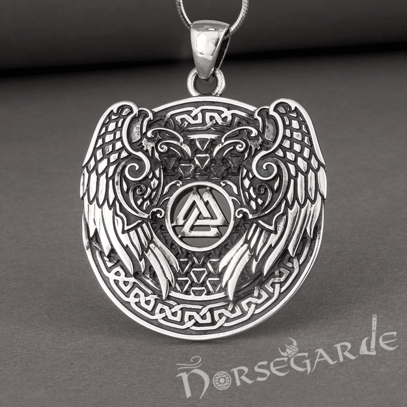 Handcrafted Ravens and Valknut Pendant - Sterling Silver