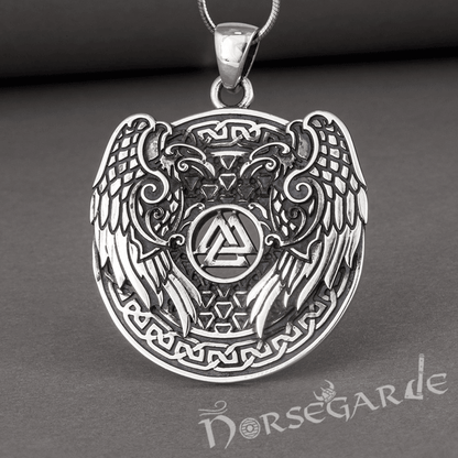 Handcrafted Ravens and Valknut Pendant - Sterling Silver