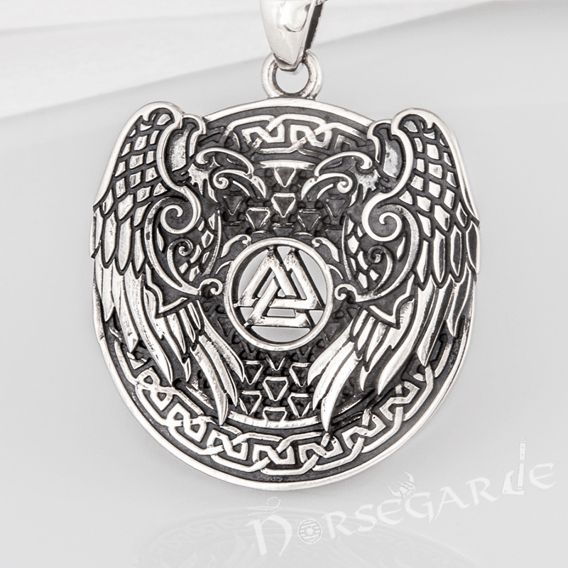Handcrafted Ravens and Valknut Pendant - Sterling Silver