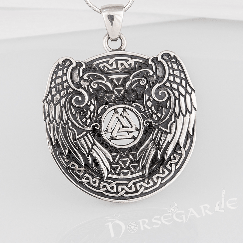 Handcrafted Ravens and Valknut Pendant - Sterling Silver