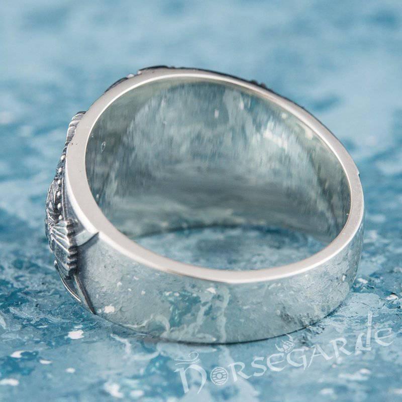 Handcrafted Ravens and Valknut Ring - Sterling Silver