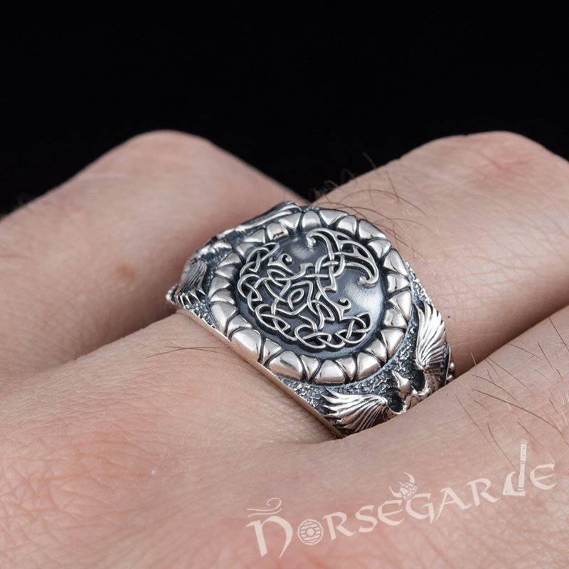 Handcrafted Ravens and Yggdrasil Ring - Sterling Silver