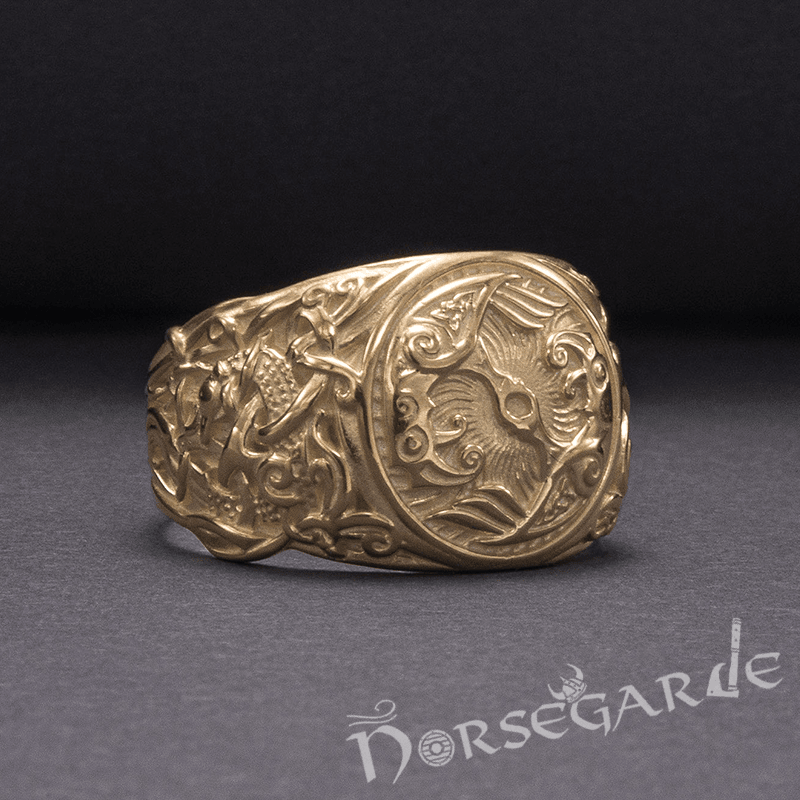 Handcrafted Ravens Mammen Style Ring - Gold