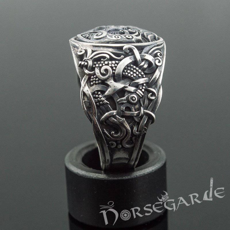 Handcrafted Ravens Mammen Style Ring - Sterling Silver