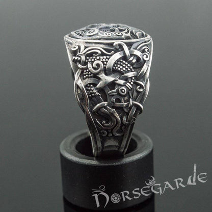 Handcrafted Ravens Mammen Style Ring - Sterling Silver