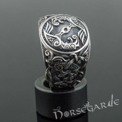 Handcrafted Ravens Mammen Style Ring - Sterling Silver