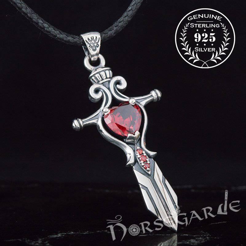 Handcrafted Red Stone Sword Pendant - Sterling Silver
