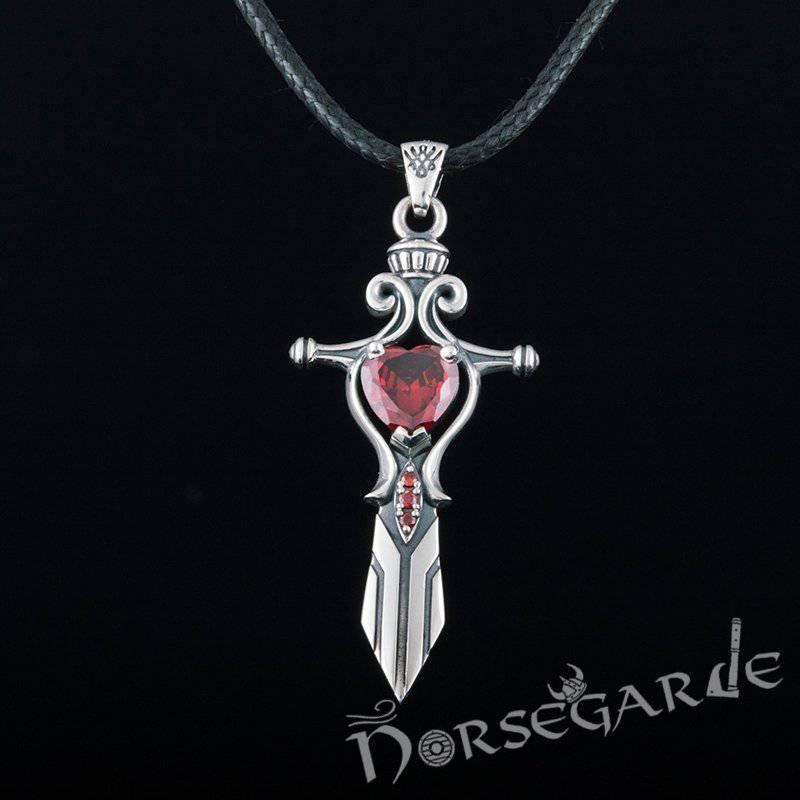 Handcrafted Red Stone Sword Pendant - Sterling Silver
