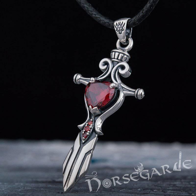 Handcrafted Red Stone Sword Pendant - Sterling Silver