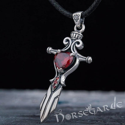 Handcrafted Red Stone Sword Pendant - Sterling Silver