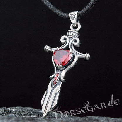 Handcrafted Red Stone Sword Pendant - Sterling Silver