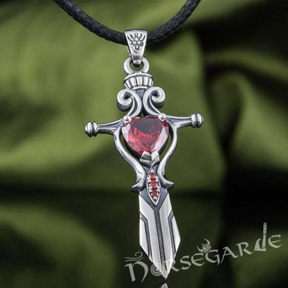 Handcrafted Red Stone Sword Pendant - Sterling Silver