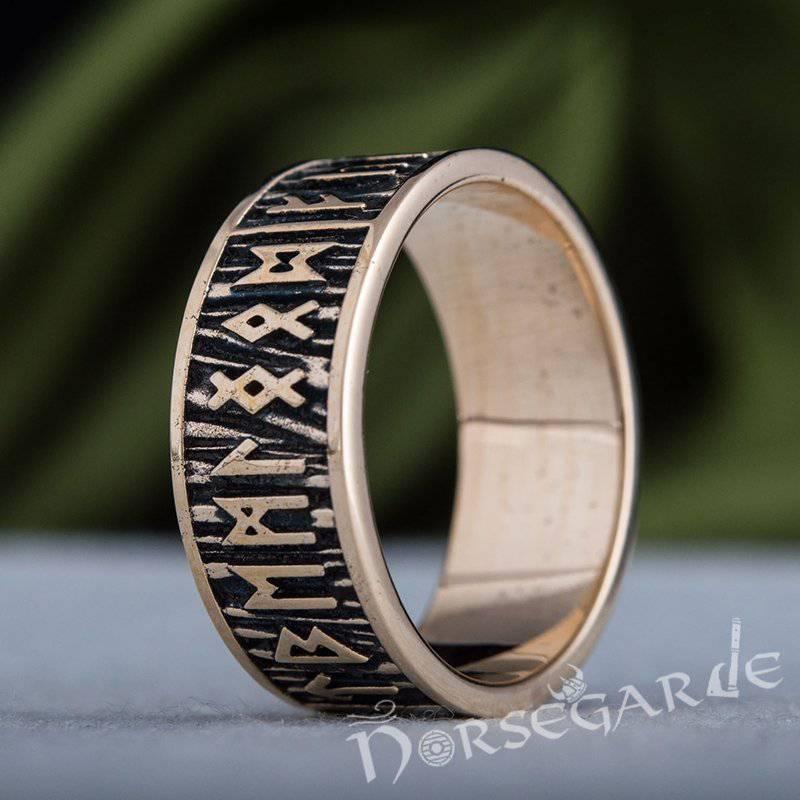 Handcrafted Rimmed Elder Futhark Runic Band - Bronze