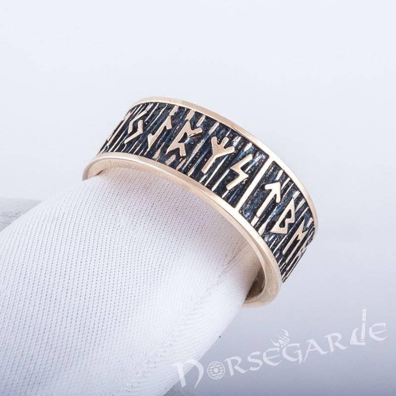 Handcrafted Rimmed Elder Futhark Runic Band - Bronze