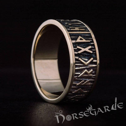 Handcrafted Rimmed Elder Futhark Runic Band - Bronze