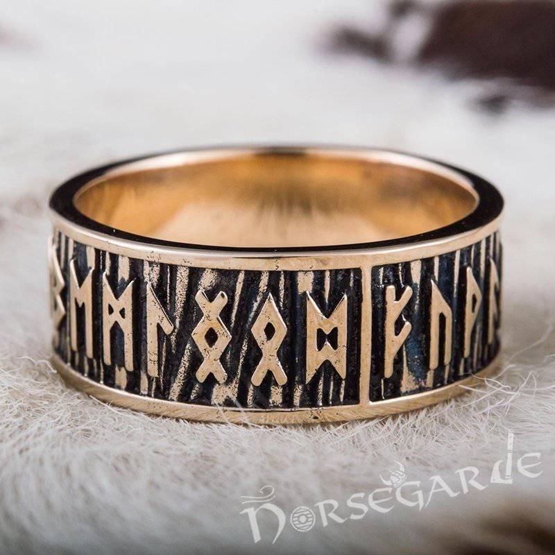 Handcrafted Rimmed Elder Futhark Runic Band - Bronze