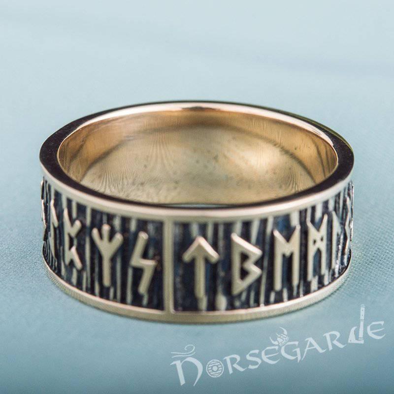 Handcrafted Rimmed Elder Futhark Runic Band - Bronze