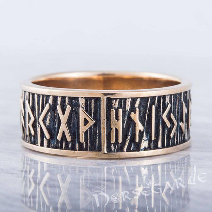 Handcrafted Rimmed Elder Futhark Runic Band - Bronze