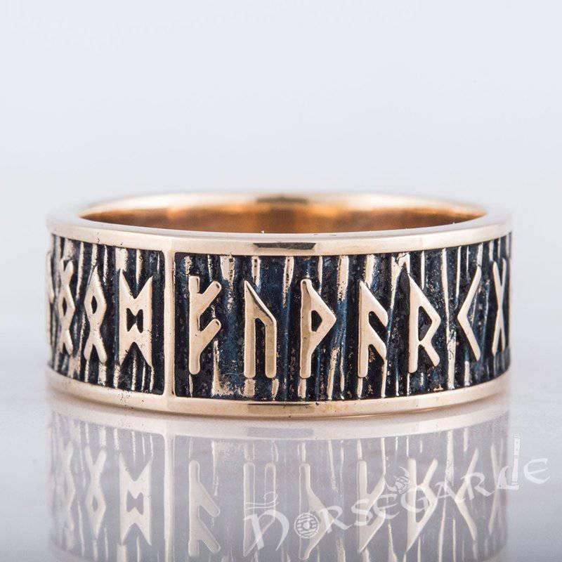 Handcrafted Rimmed Elder Futhark Runic Band - Bronze
