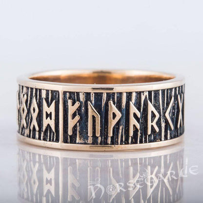 Handcrafted Rimmed Elder Futhark Runic Band - Bronze