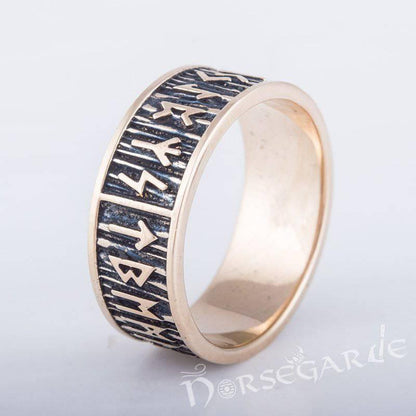 Handcrafted Rimmed Elder Futhark Runic Band - Bronze