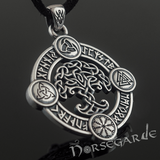 Handcrafted Rune Circle with Celtic Yggdrasil - Sterling Silver