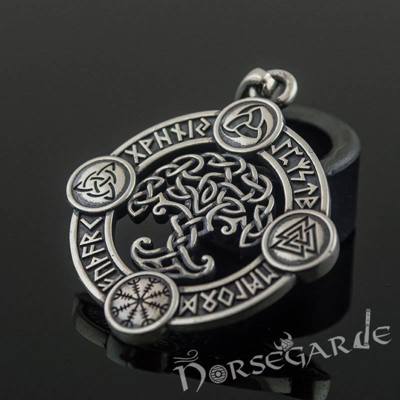 Handcrafted Rune Circle with Celtic Yggdrasil - Sterling Silver