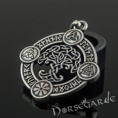 Handcrafted Rune Circle with Celtic Yggdrasil - Sterling Silver