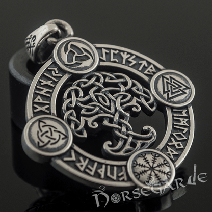 Handcrafted Rune Circle with Celtic Yggdrasil - Sterling Silver
