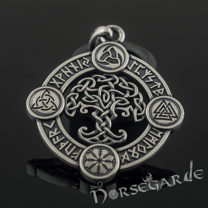 Handcrafted Rune Circle with Celtic Yggdrasil - Sterling Silver