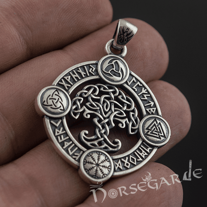 Handcrafted Rune Circle with Celtic Yggdrasil - Sterling Silver