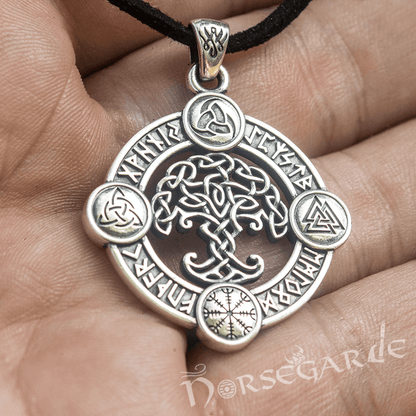 Handcrafted Rune Circle with Celtic Yggdrasil - Sterling Silver