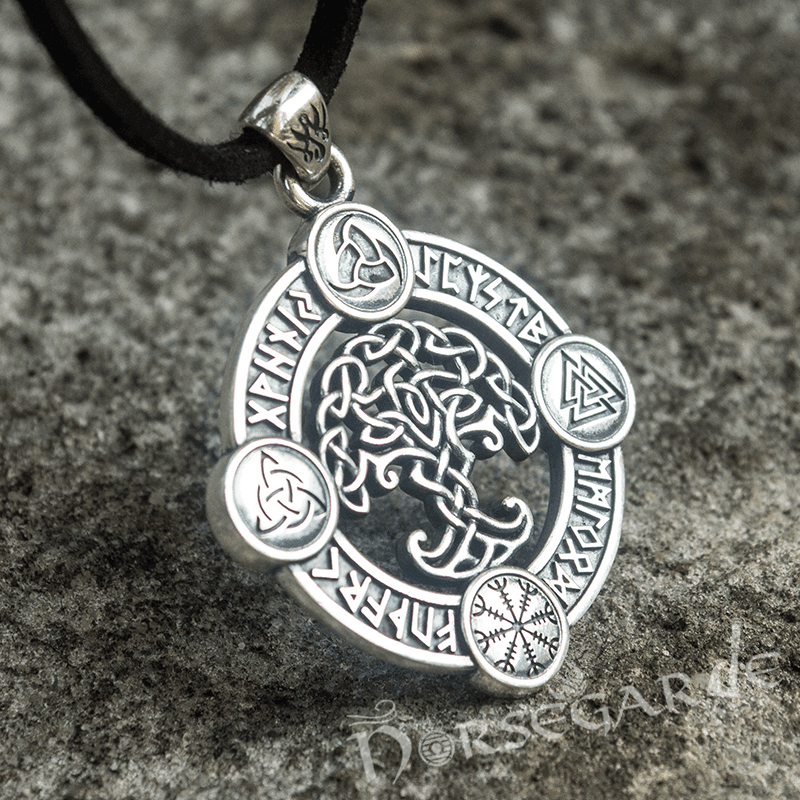Handcrafted Rune Circle with Celtic Yggdrasil - Sterling Silver