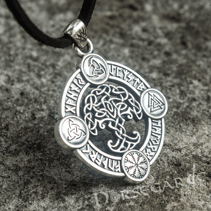 Handcrafted Rune Circle with Celtic Yggdrasil - Sterling Silver