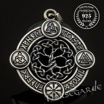 Handcrafted Rune Circle with Entwined Yggdrasil - Sterling Silver
