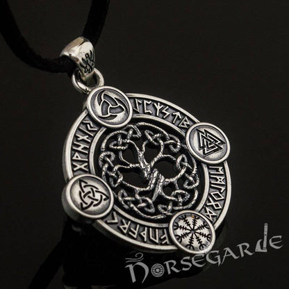 Handcrafted Rune Circle with Entwined Yggdrasil - Sterling Silver