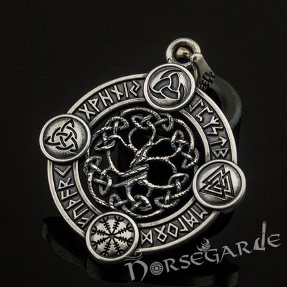 Handcrafted Rune Circle with Entwined Yggdrasil - Sterling Silver