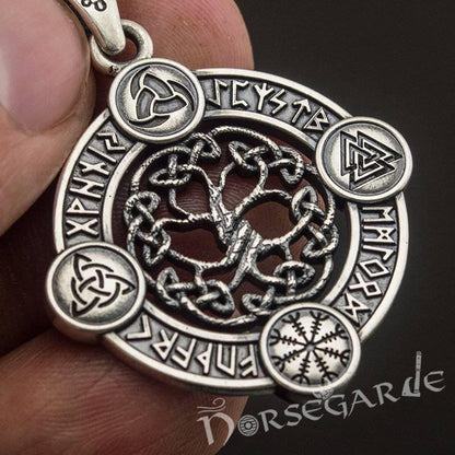 Handcrafted Rune Circle with Entwined Yggdrasil - Sterling Silver