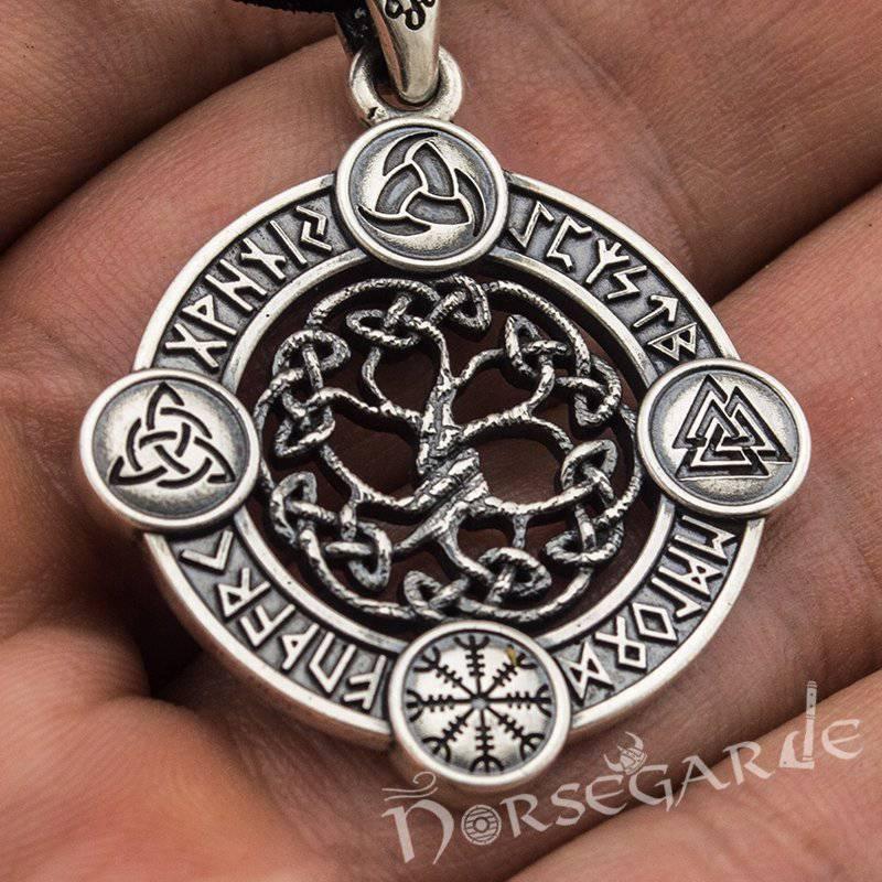Handcrafted Rune Circle with Entwined Yggdrasil - Sterling Silver