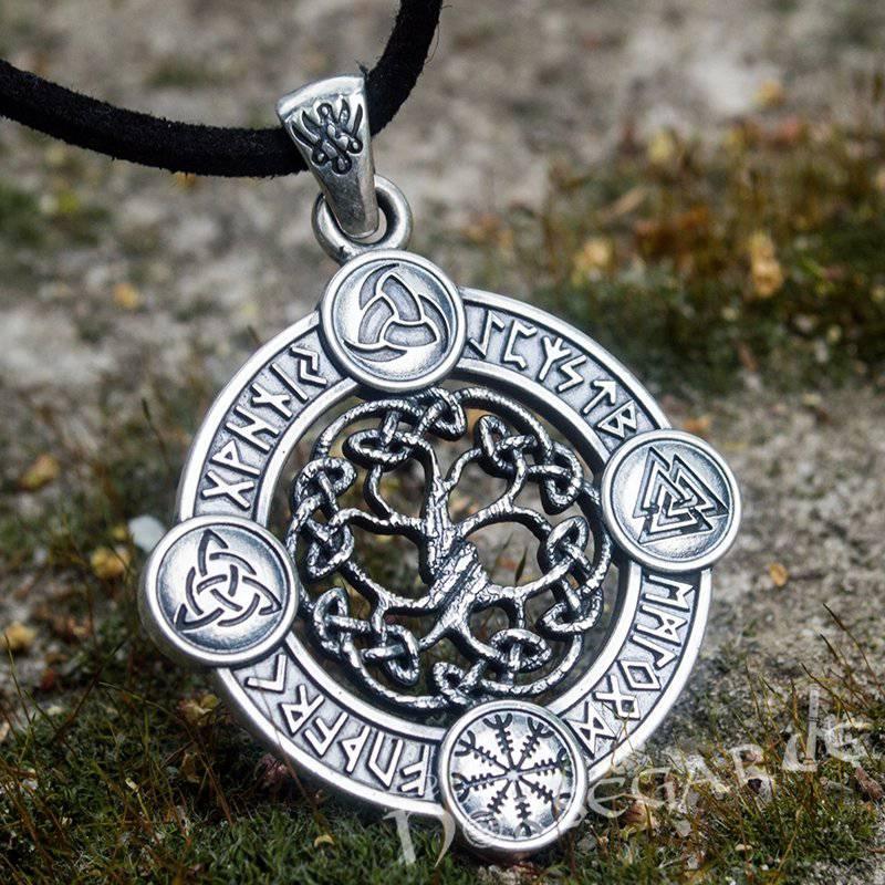 Handcrafted Rune Circle with Entwined Yggdrasil - Sterling Silver