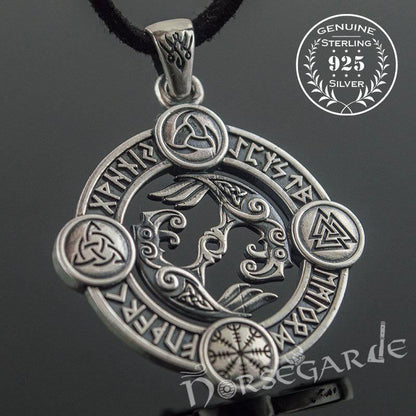 Handcrafted Rune Circle with Ravens - Sterling Silver